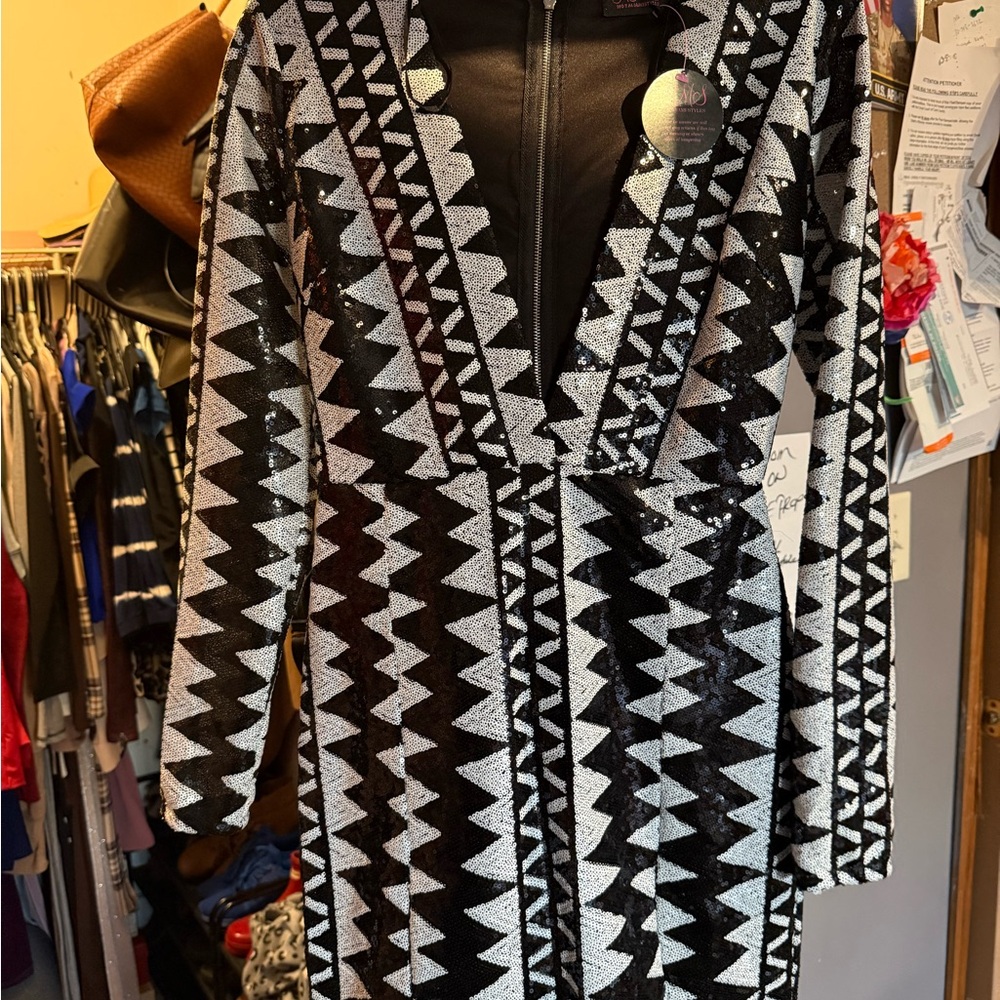 Geometric Black and Silver Dress BRAND NEW NEVER WORN